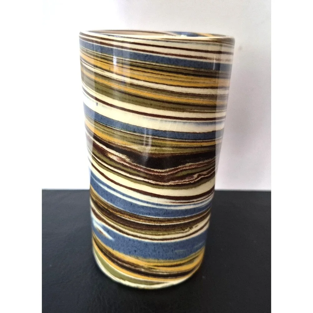 1960s Desert Sands Pottery Mission Swirl Cylinder Glazed Vase 5.25